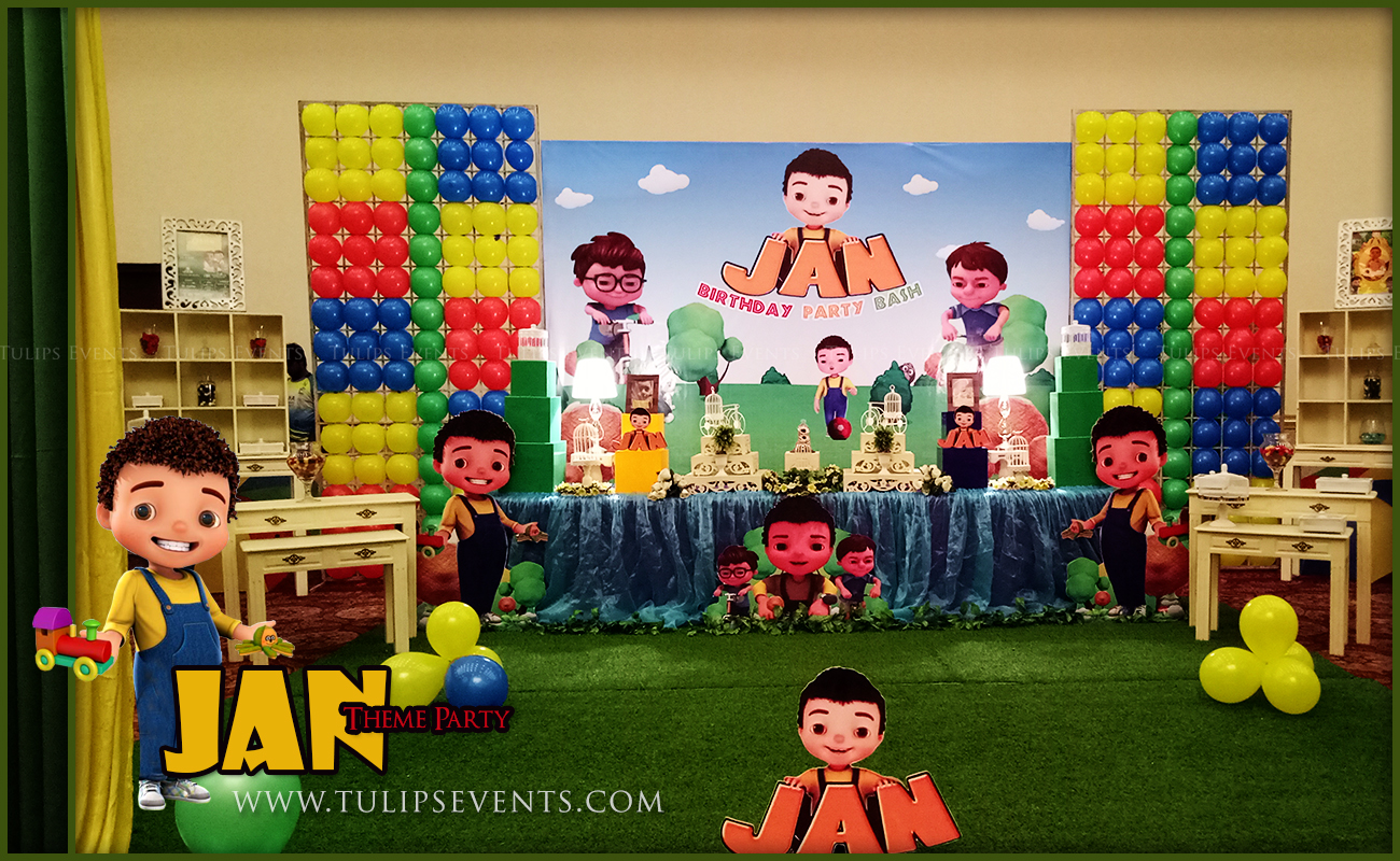Jan cartoon theme party backdrop decor ideas in Pakistan